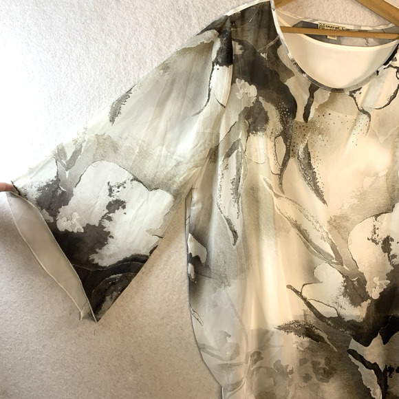 Womens Abstract Floral Top Sz L Flowy Asymmetrical Studded Artsy Layered Flare - Picture 4 of 14